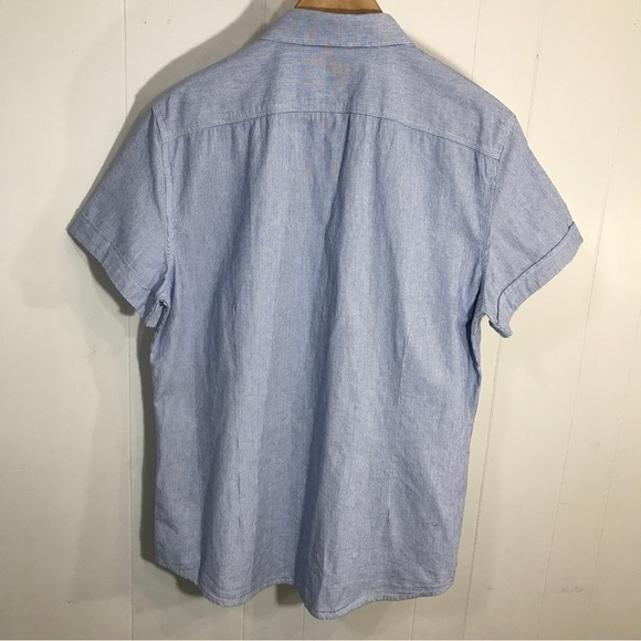 Kenneth Cole Reactions Cotton Blue and White Stripe Button Down Short Sleeved L - Picture 2 of 4